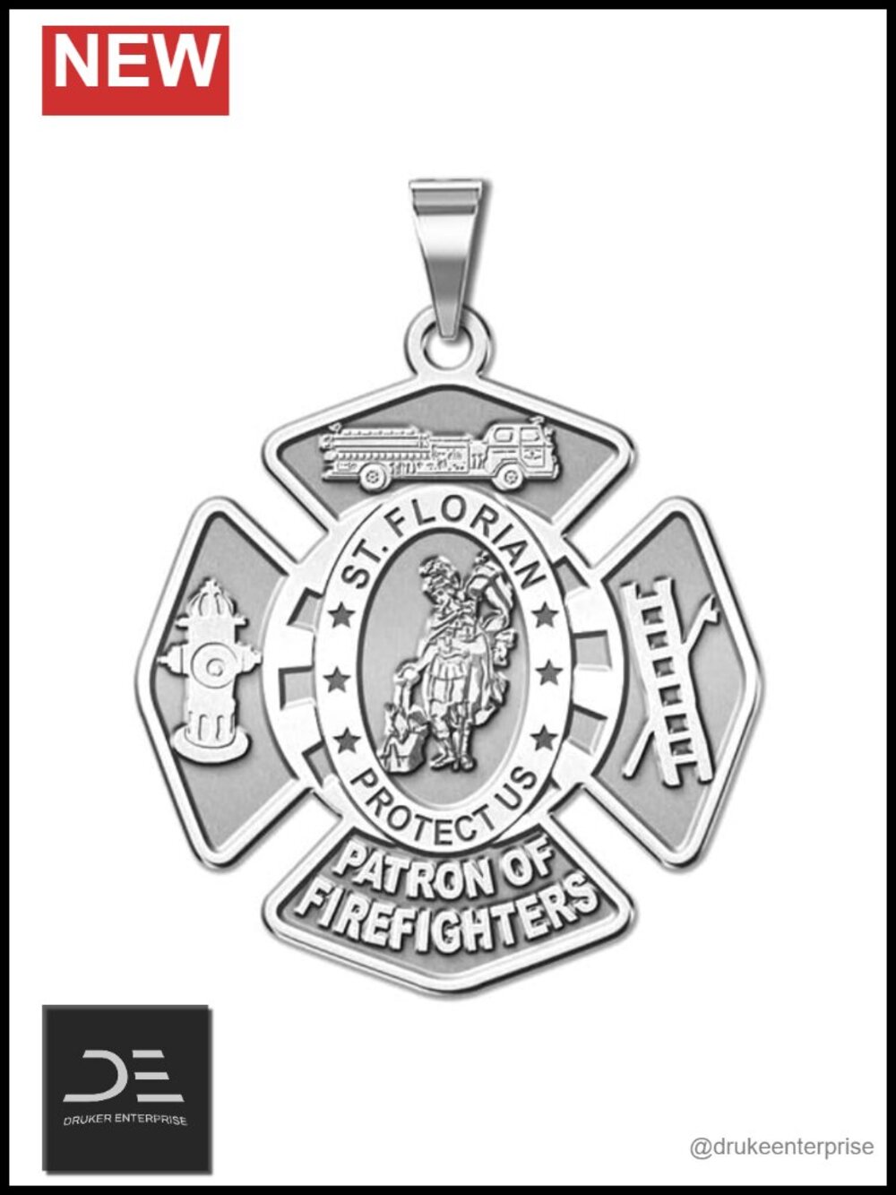 Saint Florian Medal Pendant, Firefighter Protector Religious Jewelry, Silver